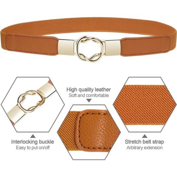 Skinny Belts for Women 5 Pack, Fashion Dress Belts Stretch Women Waist Belts